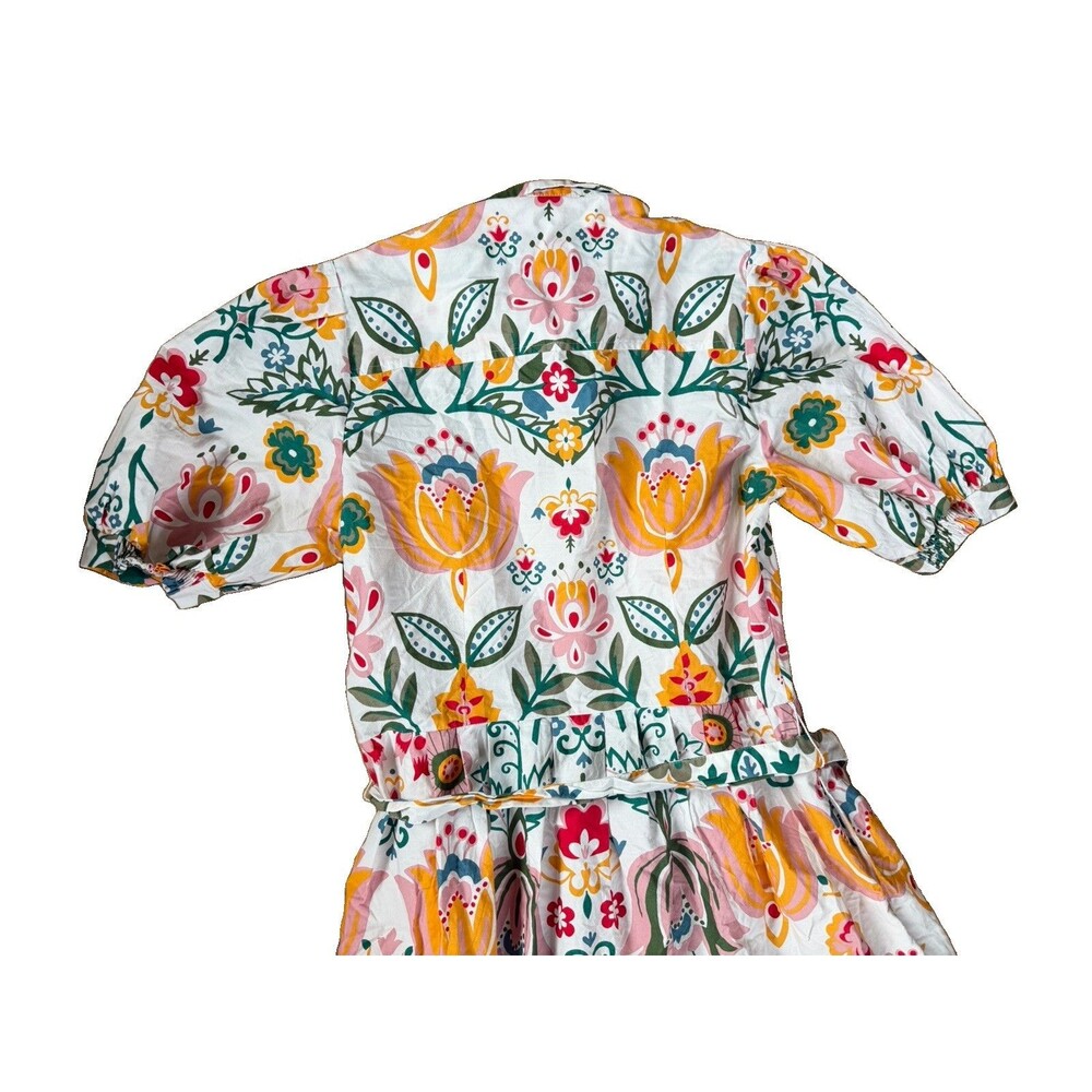 Boden Alexa Floral Multicolor Cotton Shirt Midi Dress Tie Waist Puff Sleeve Sz 8 - Picture 8 of 13